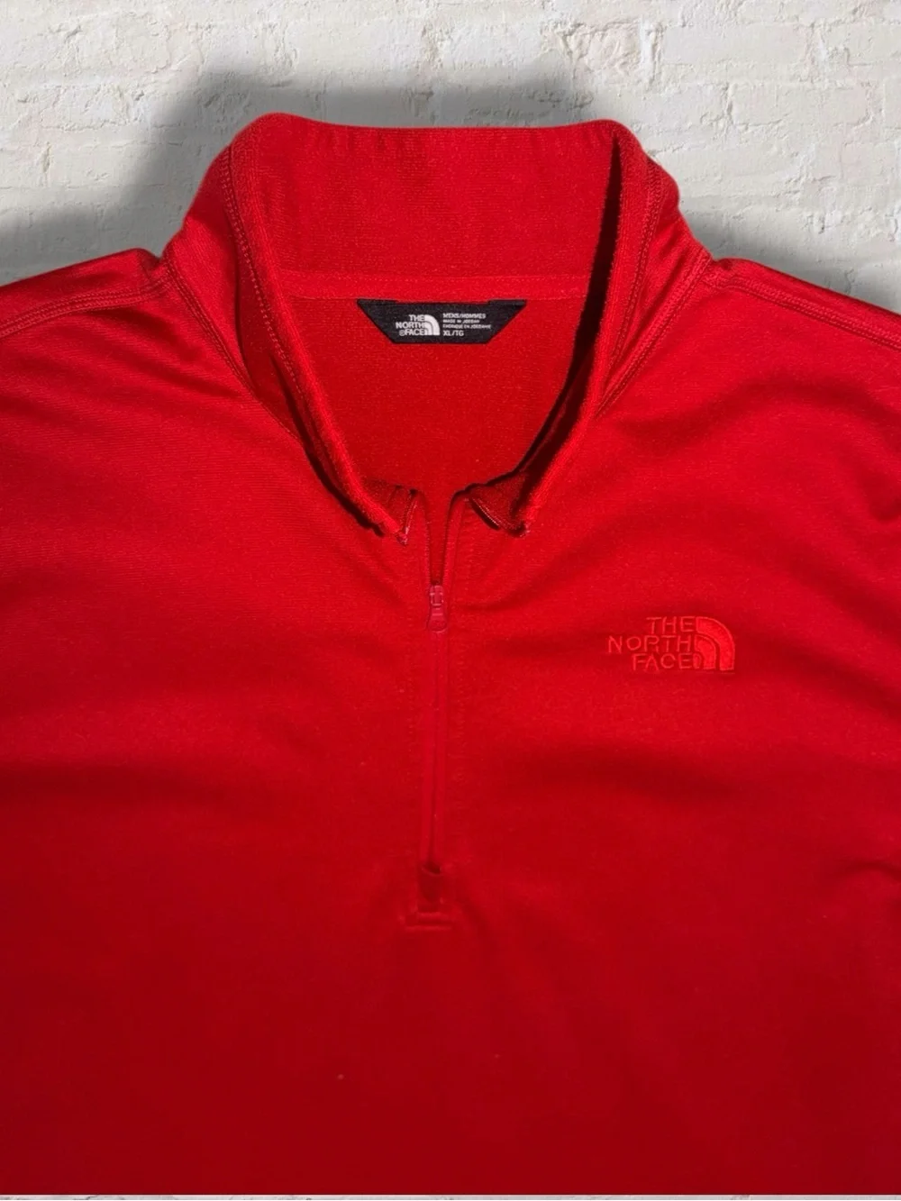 The North Face Mens XL Red Quarter Zip Fleece Pullover Jacket Logo Sweatshirt